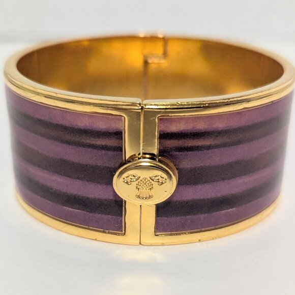 Makenzie Childs Bittersweet signed Runway Purple Tones w/ Gold Tone Hinge Bangle - Picture 1 of 5